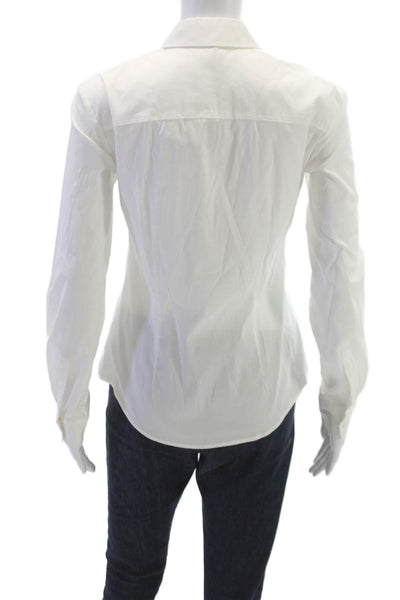 Theory Women Basic Collared Button Up White Cotton Long Sleeve Top Size PP
