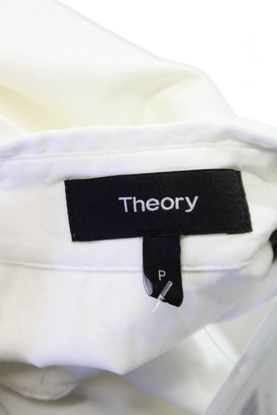 Theory Women Basic Collared Button Up White Cotton Long Sleeve Top Size PP