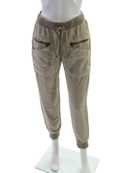 YFB Women Jogger Pants Beige Tencel Drawstring Size XS