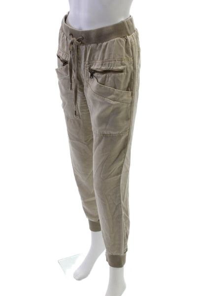 YFB Women Jogger Pants Beige Tencel Drawstring Size XS
