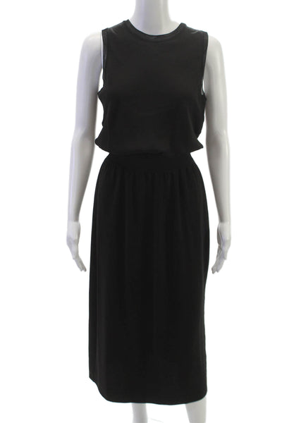 Theory Women Blouson Dress Black Sleeveless Crew Neck Triacetate Long Size PP