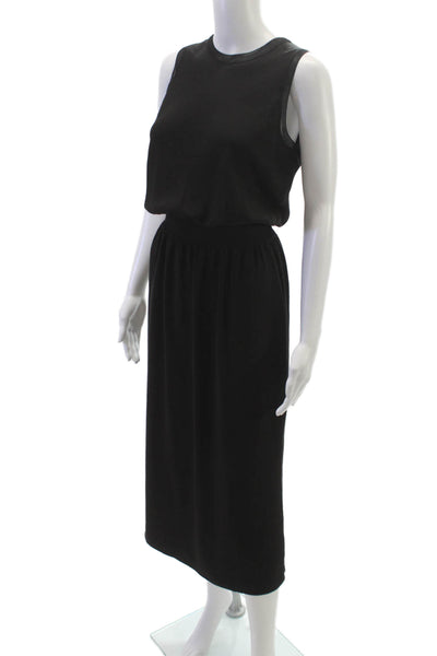 Theory Women Blouson Dress Black Sleeveless Crew Neck Triacetate Long Size PP