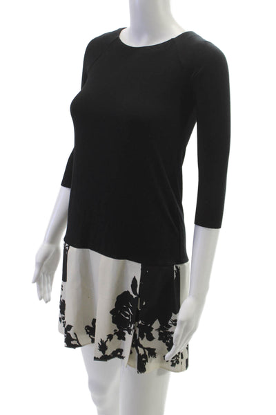 Bailey 44 Womens Shift Dress Black Floral Boat Neck 3/4 Sleeve Rayon Size XS