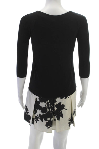 Bailey 44 Womens Shift Dress Black Floral Boat Neck 3/4 Sleeve Rayon Size XS