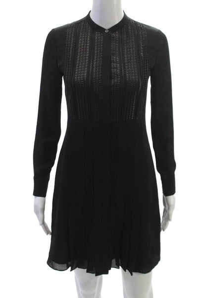 Vince Women Mini Black Silk Collared Button Long Sleeve Dress Size S