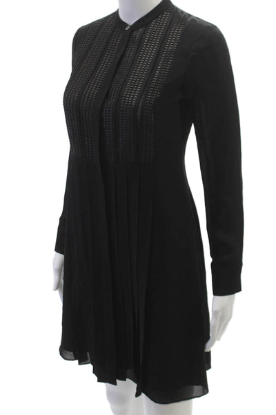 Vince Women Mini Black Silk Collared Button Long Sleeve Dress Size S