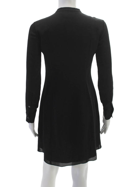 Vince Women Mini Black Silk Collared Button Long Sleeve Dress Size S