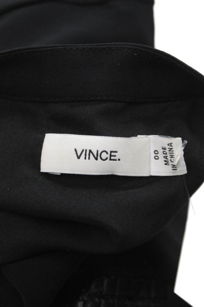 Vince Women Mini Black Silk Collared Button Long Sleeve Dress Size S