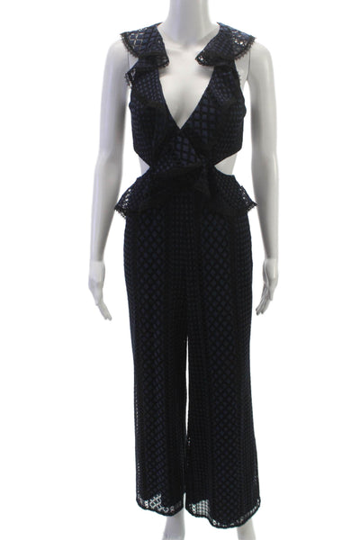 Jay Godfrey Womens Argyle V-Neck Sleeveless Jumpsuit Black Size 0