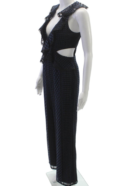 Jay Godfrey Womens Argyle V-Neck Sleeveless Jumpsuit Black Size 0