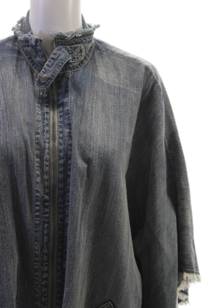 Treasure & Bond Womens Blue Cotton Poncho Jacket 3/4 Sleeve Zip Size One Size