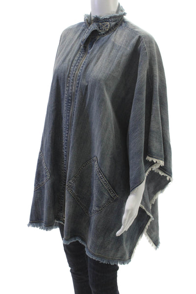 Treasure & Bond Womens Blue Cotton Poncho Jacket 3/4 Sleeve Zip Size One Size