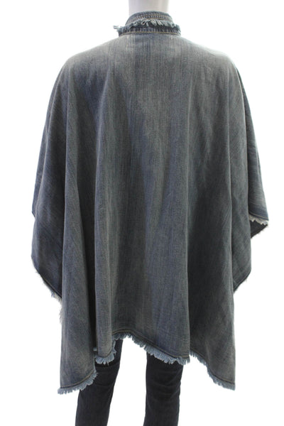 Treasure & Bond Womens Blue Cotton Poncho Jacket 3/4 Sleeve Zip Size One Size