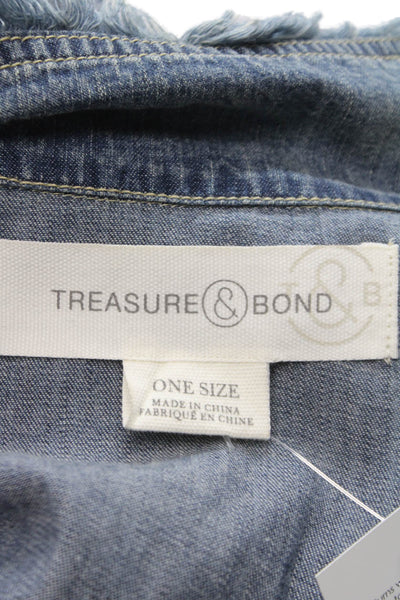 Treasure & Bond Womens Blue Cotton Poncho Jacket 3/4 Sleeve Zip Size One Size