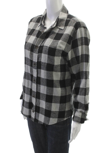 JACHS Mens Plaid Collared Button-Up Cotton Blend Long Sleeve Black Size S