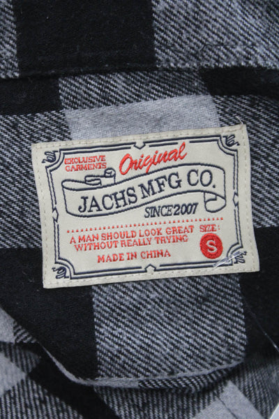 JACHS Mens Plaid Collared Button-Up Cotton Blend Long Sleeve Black Size S