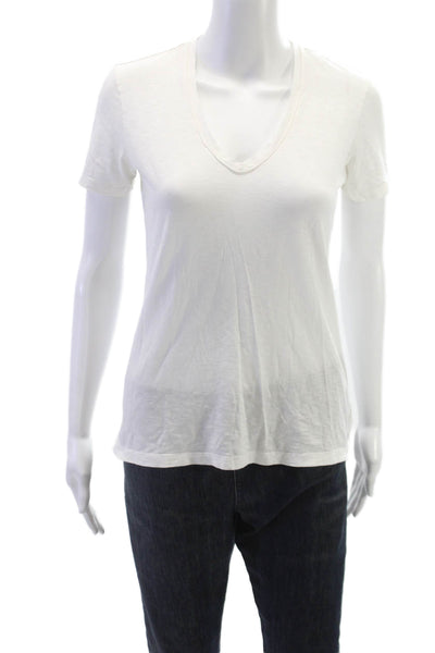 Theory Womens Basic V-Neck 100% Pima Cotton Short Sleeve T-Shirt White Size PP