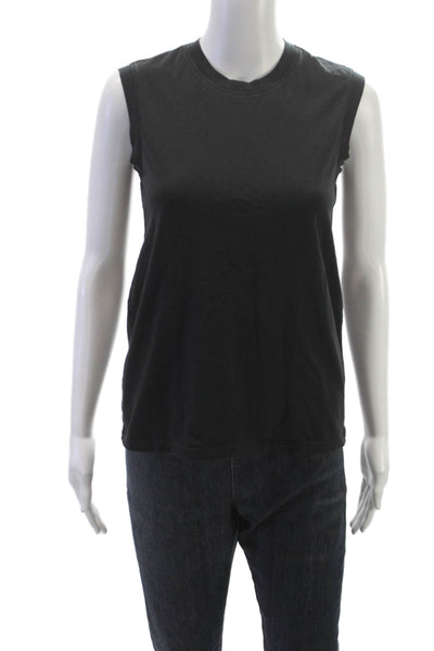 Pam & Gela Women Basic Sleeveless Tee Black Crew Neck Cotton Size PP