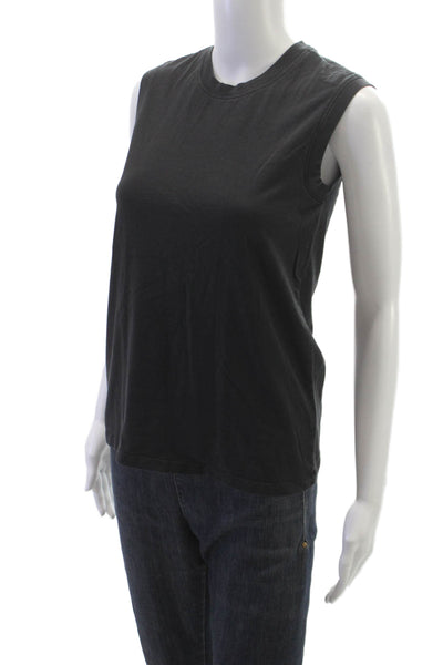 Pam & Gela Women Basic Sleeveless Tee Black Crew Neck Cotton Size PP