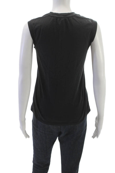 Pam & Gela Women Basic Sleeveless Tee Black Crew Neck Cotton Size PP