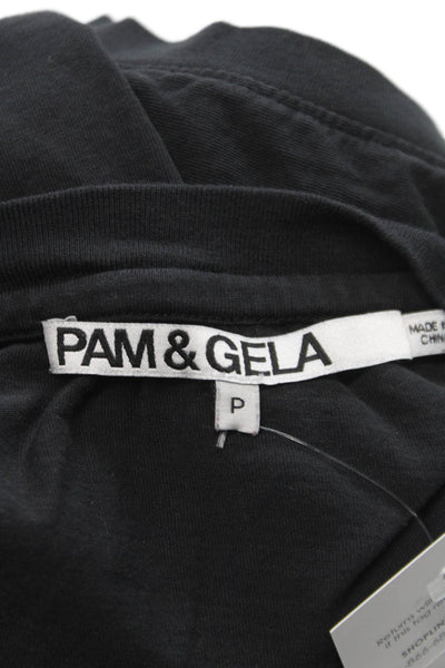Pam & Gela Women Basic Sleeveless Tee Black Crew Neck Cotton Size PP