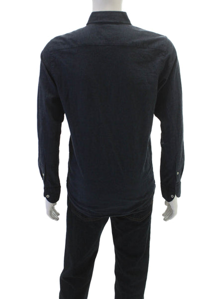 Zara Mens Solid Cotton Blend Button Up Shirt Blue Size S