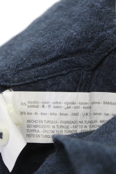 Zara Mens Solid Cotton Blend Button Up Shirt Blue Size S