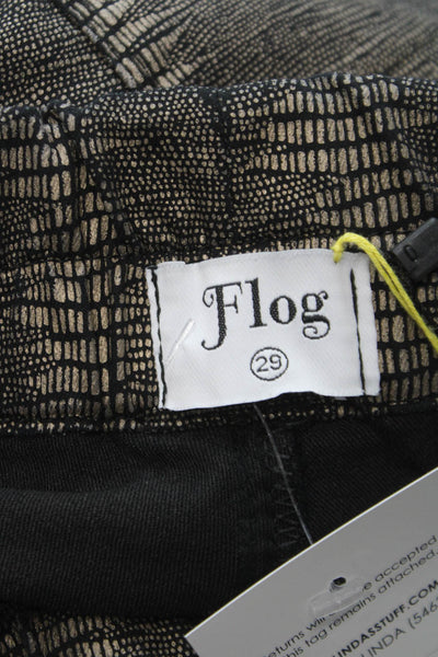 Flog Womens Ankle Pants Black Cotton Geometric Drawstring Inseam 28 Size 29