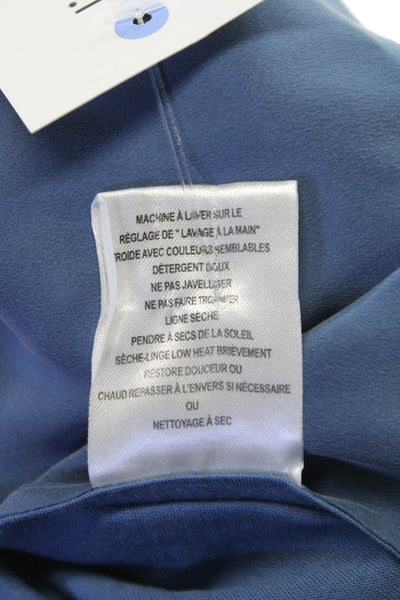Go By GoSilk Womens Silk Blouse Short Sleeve Round Neck Blue Size XS