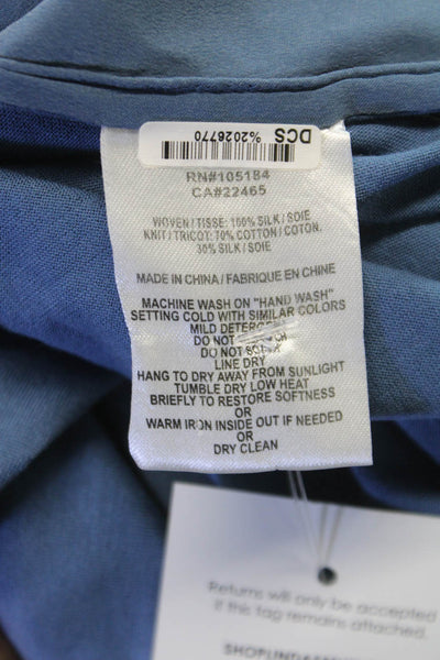 Go By GoSilk Womens Silk Blouse Short Sleeve Round Neck Blue Size XS