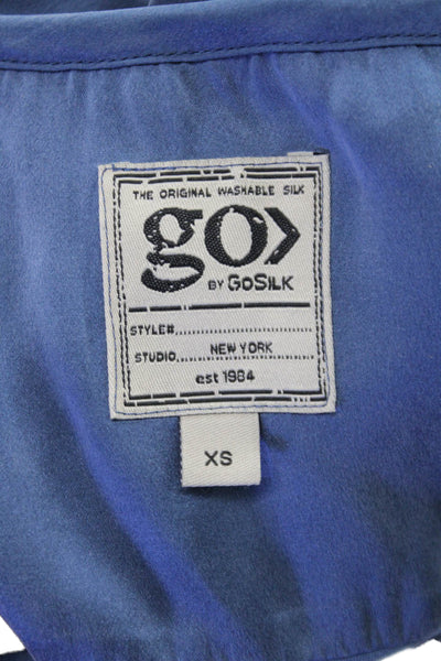 Go By GoSilk Womens Silk Blouse Short Sleeve Round Neck Blue Size XS