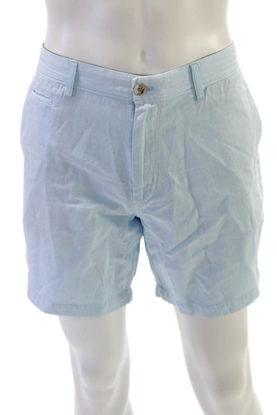Johnnie-o Mens Chino Shorts Blue Cotton Linen Button Solid Spring Size 36