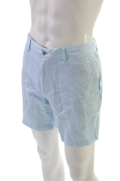 Johnnie-o Mens Chino Shorts Blue Cotton Linen Button Solid Spring Size 36