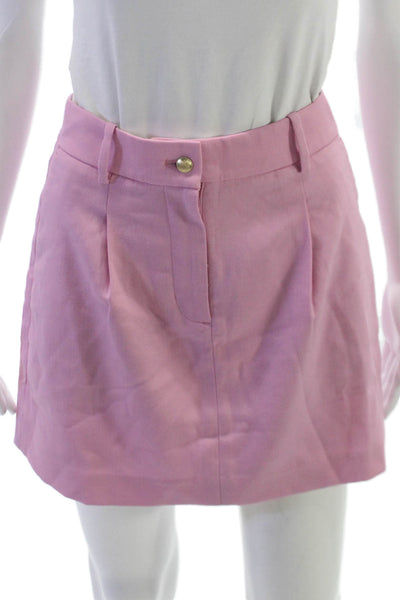 J Crew Women Pink Mini Skirt Button Closure Solid Polyester Short Size 0