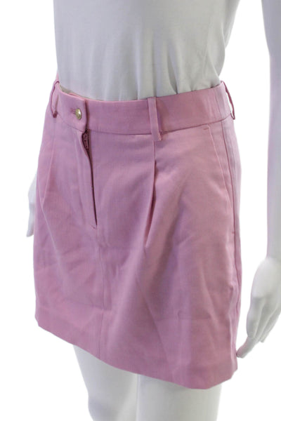 J Crew Women Pink Mini Skirt Button Closure Solid Polyester Short Size 0