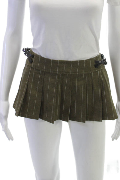 Miaou Women Pleated Skirt Green Striped Short Zip Polyester Blend Size S