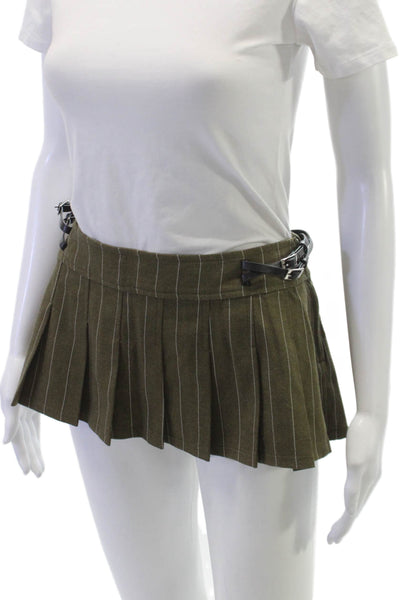Miaou Women Pleated Skirt Green Striped Short Zip Polyester Blend Size S