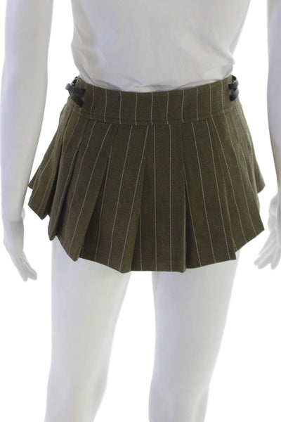 Miaou Women Pleated Skirt Green Striped Short Zip Polyester Blend Size S