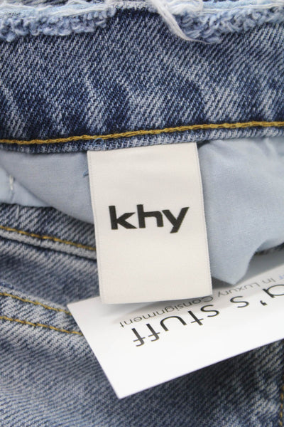 KHY Womens Tapered Jeans High Rise Blue Button Cotton Blend Size 25