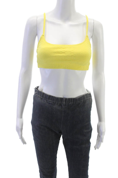 Gigi C Womens Spaghetti Cross Strap Square Neck Sports Bra Yellow Size Small