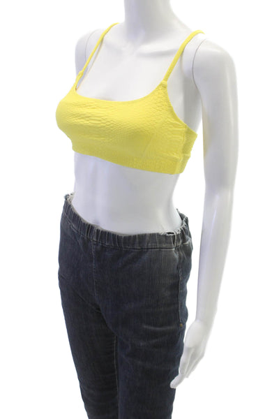 Gigi C Womens Spaghetti Cross Strap Square Neck Sports Bra Yellow Size Small