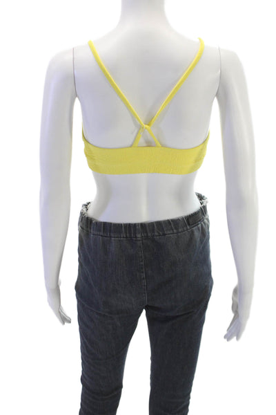 Gigi C Womens Spaghetti Cross Strap Square Neck Sports Bra Yellow Size Small