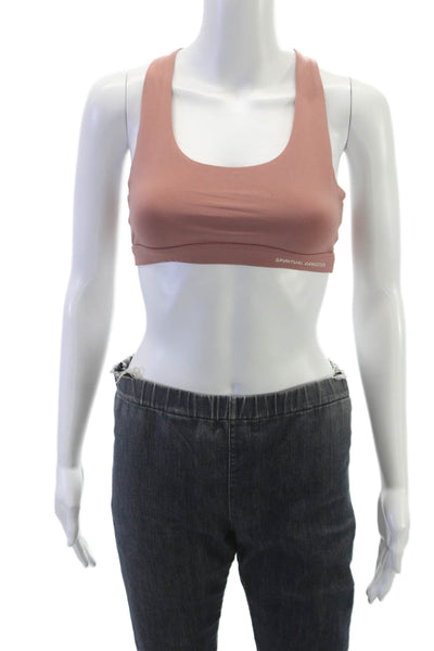 Spiritual Gangster Womens Strappy Back Scoop Neck Logo Sports Bra Brown Small