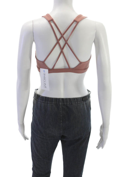 Spiritual Gangster Womens Strappy Back Scoop Neck Logo Sports Bra Brown Small