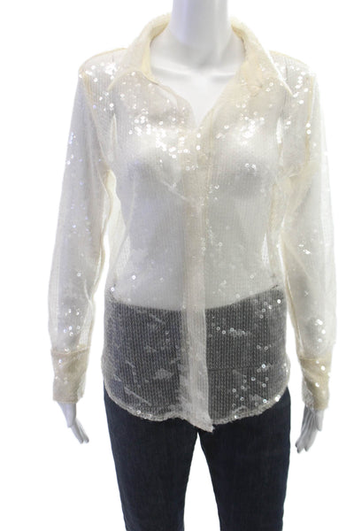 More To Come Women Basic Collared Long Sleeve Button-Up White Polyester Size XS