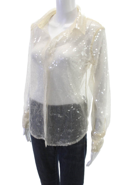 More To Come Women Basic Collared Long Sleeve Button-Up White Polyester Size XS