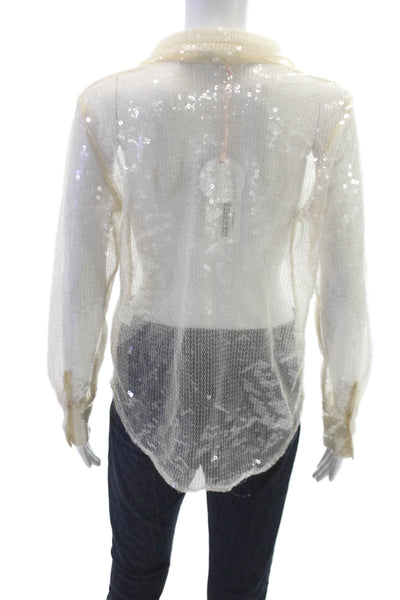 More To Come Women Basic Collared Long Sleeve Button-Up White Polyester Size XS