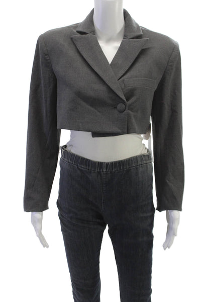 Camila Coelho Womens Cropped Blazer Gray Long Sleeve Size XS