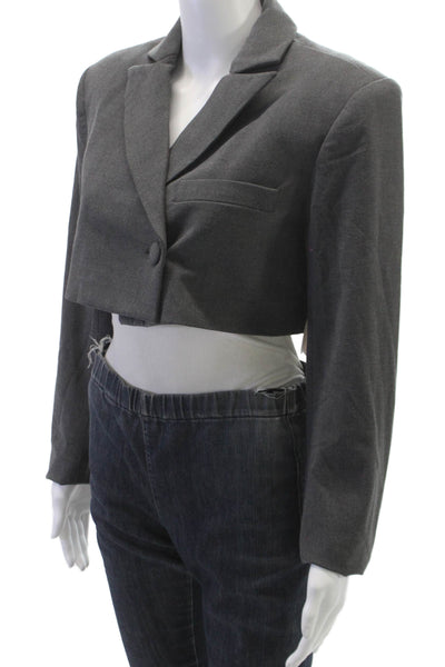 Camila Coelho Womens Cropped Blazer Gray Long Sleeve Size XS