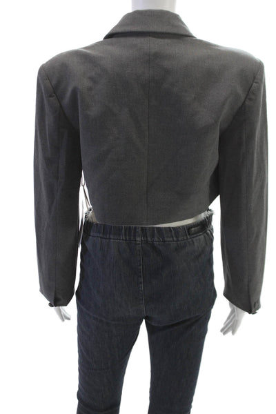 Camila Coelho Womens Cropped Blazer Gray Long Sleeve Size XS